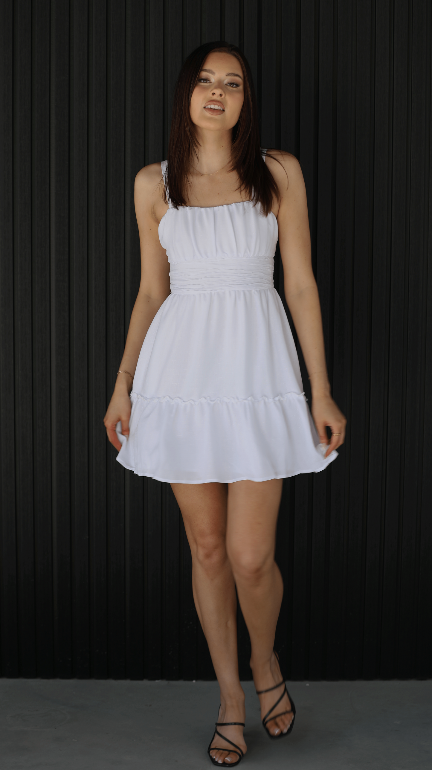 BECKY DRESS - SOFT LINEN LIKE DRESS IN WHITE