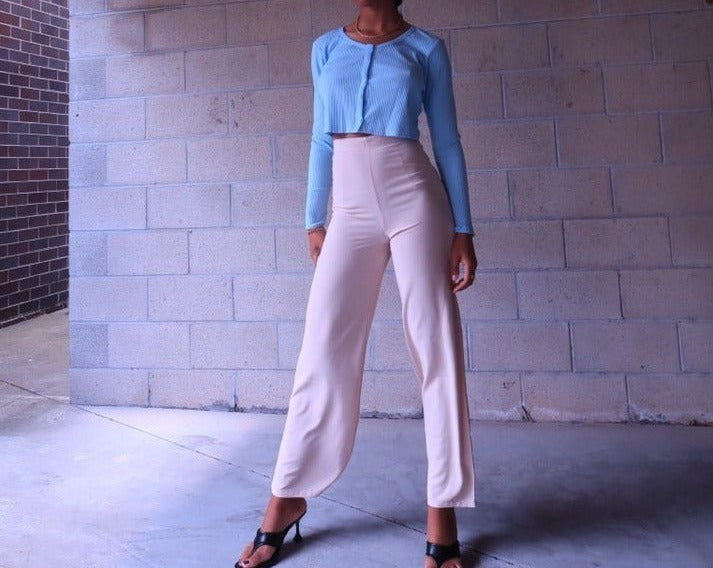 BRITNEY PANTS - WIDE LEG HIGH WAISTED BEIGE PANTS