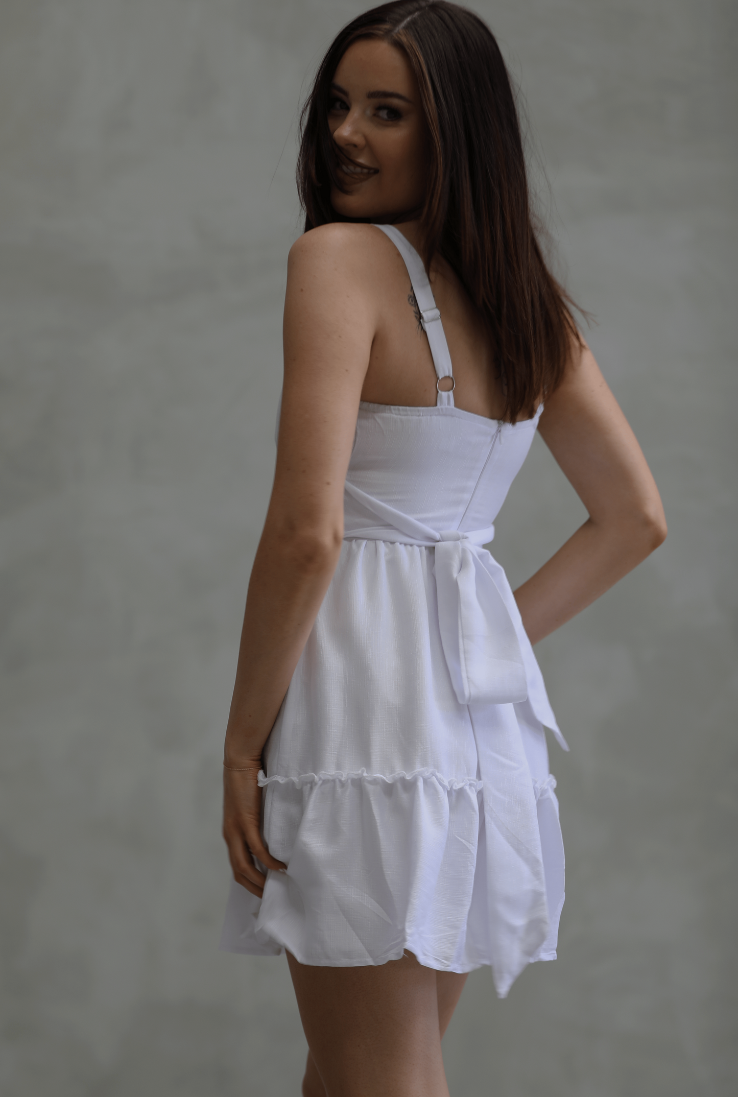 BECKY DRESS - SOFT LINEN LIKE DRESS IN WHITE