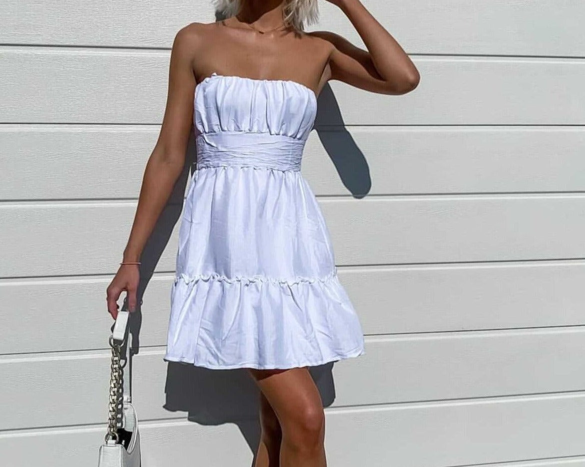 cute white linen dress picnic dress  short dress 