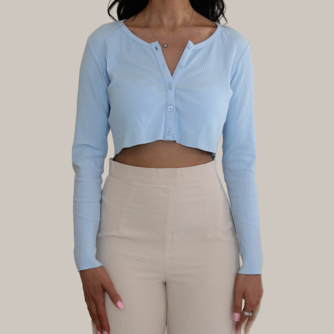 cute baby blue cotton cropped cardigan 