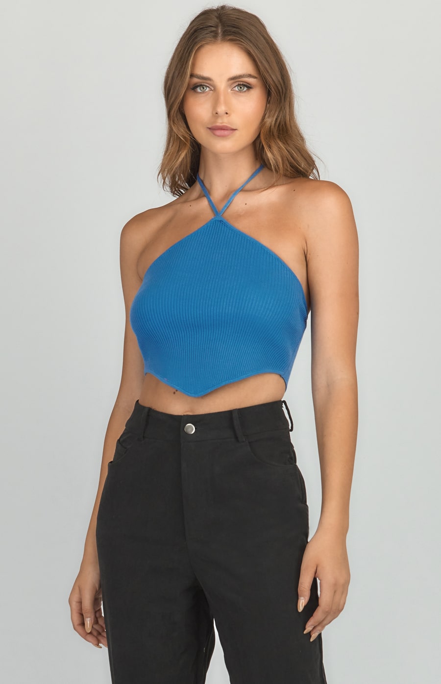 LYRA TOP - BLUE HALTER NECK CROP TOP