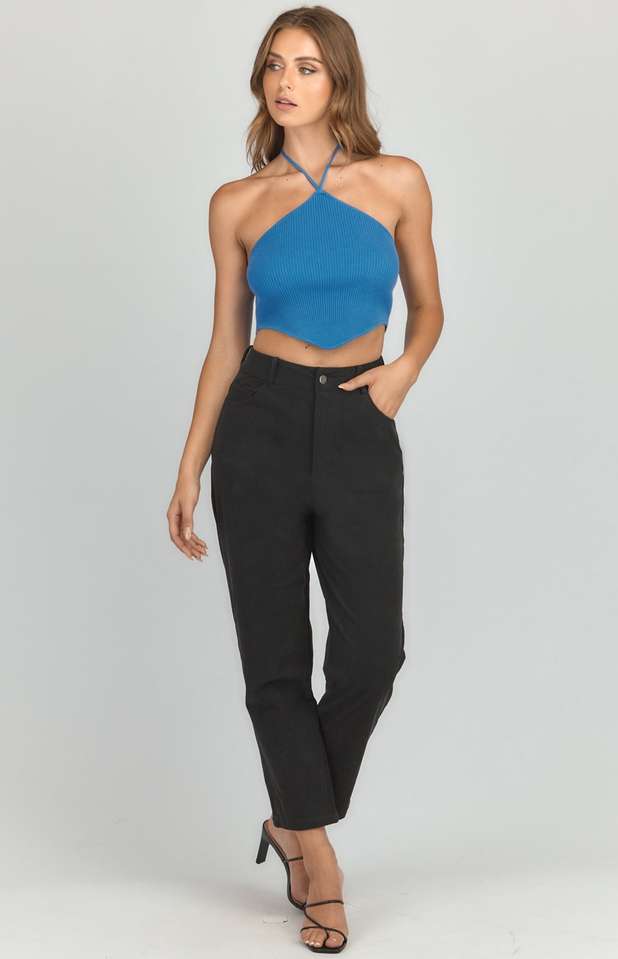 LYRA TOP - BLUE HALTER NECK CROP TOP