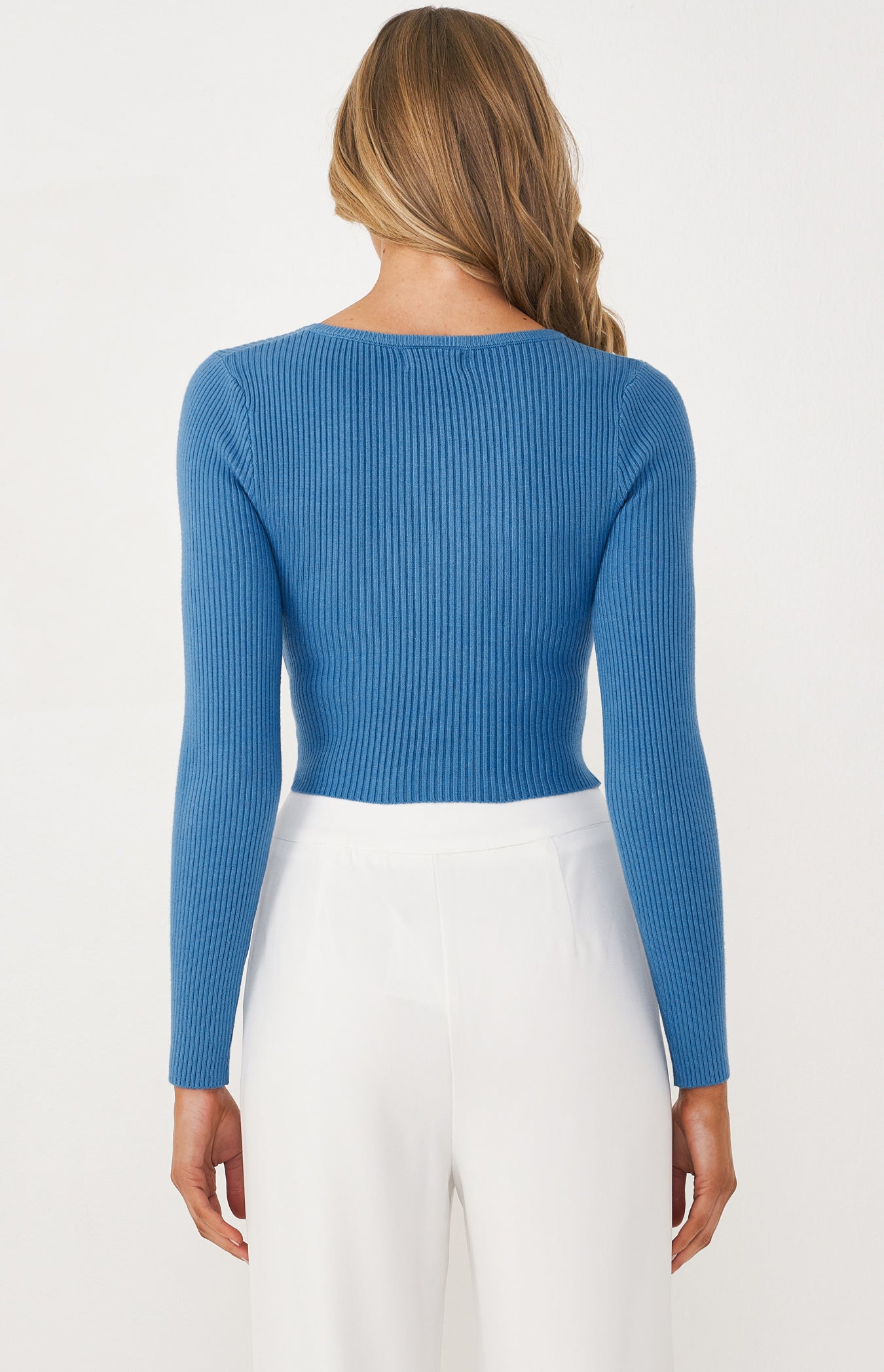 MISTY - LONG SLEEVE CUT OUT TOP/BLUE